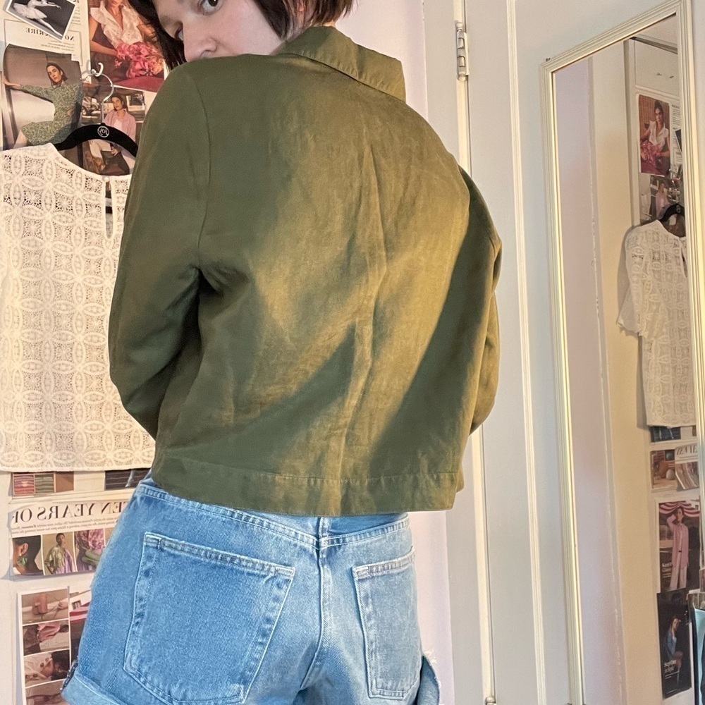Eileen Fisher Button Front Shirt Crop Green Size SP - Picture 8 of 10